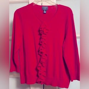 Chaps Petite Ruffle front zip cardigan